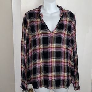 ANTHRO CLOTH+STONE Purple Plaid Ruffle Collar Top